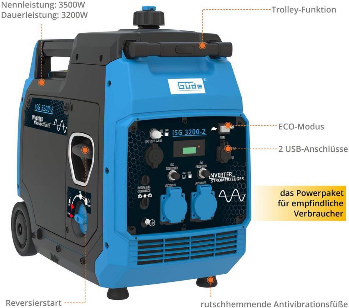 Güde Tyskland 3500w Inverter Strømaggregat - Finelektro 